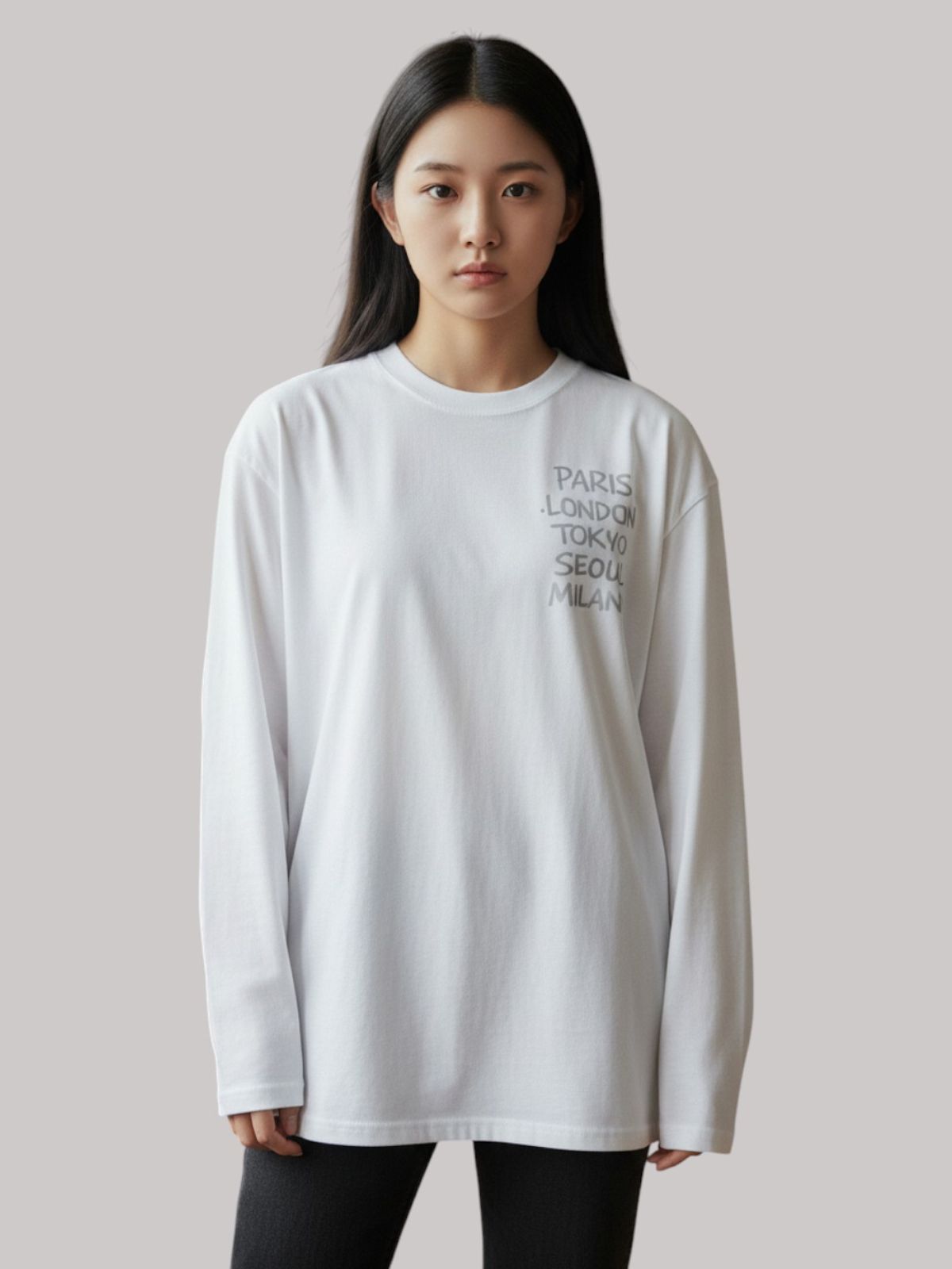지블랙(ZBLACK) 아카이브 패션위크   롱슬리브(WHITE-GREY PRINT)