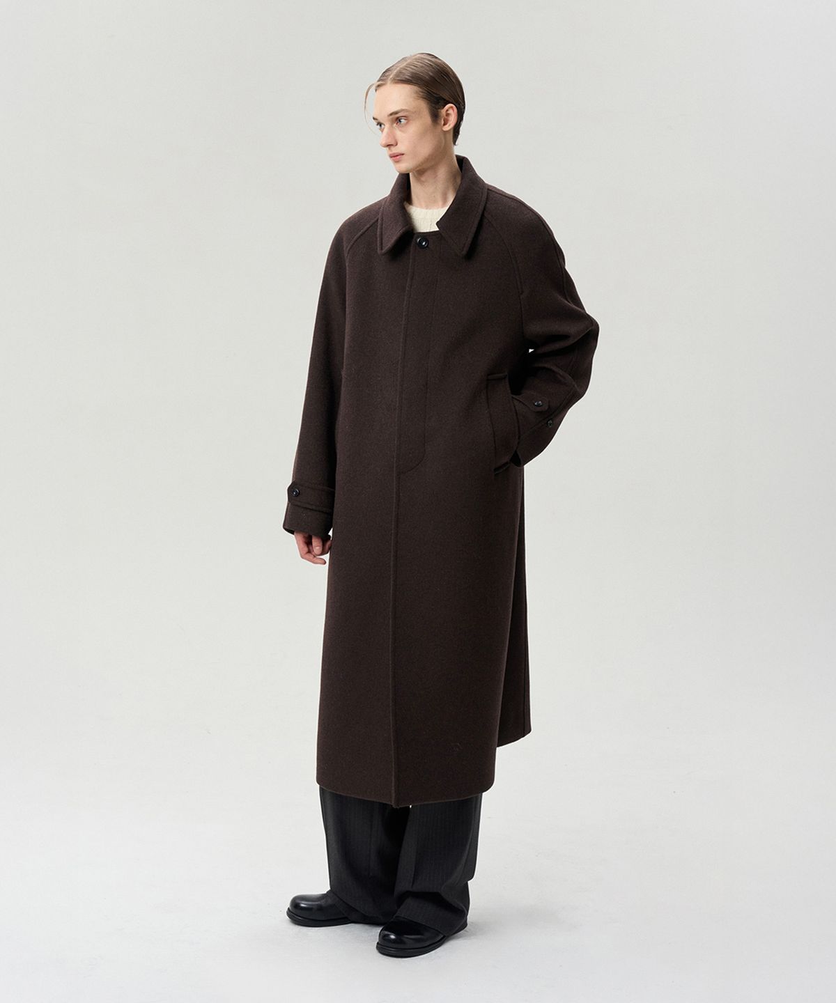 리이 맨(RERHEE MEN) WOOL BLEND SINGLE BREASTED COAT CHOCOLATE