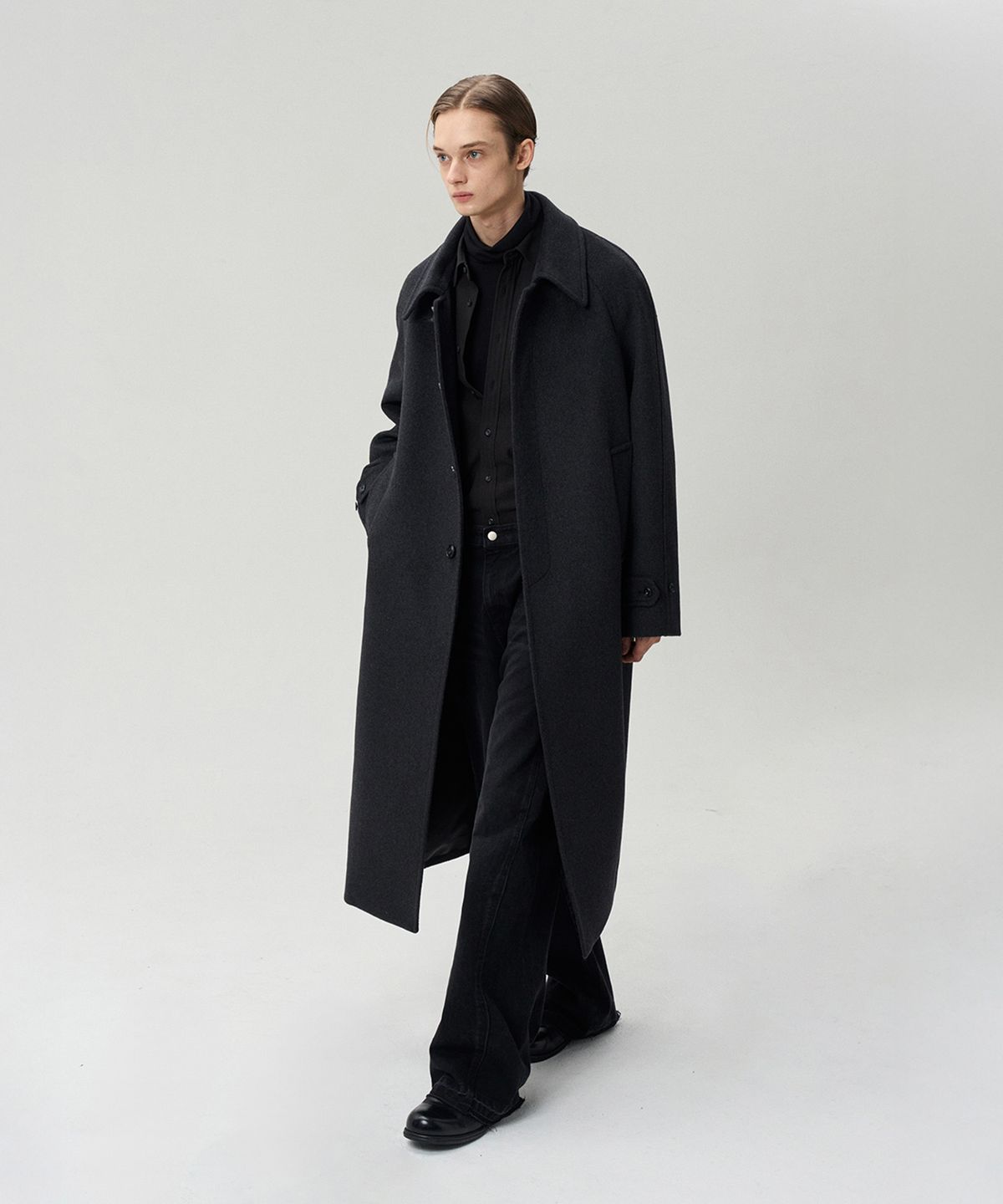 리이 맨(RERHEE MEN) WOOL BLEND SINGLE BREASTED COAT CHARCOAL