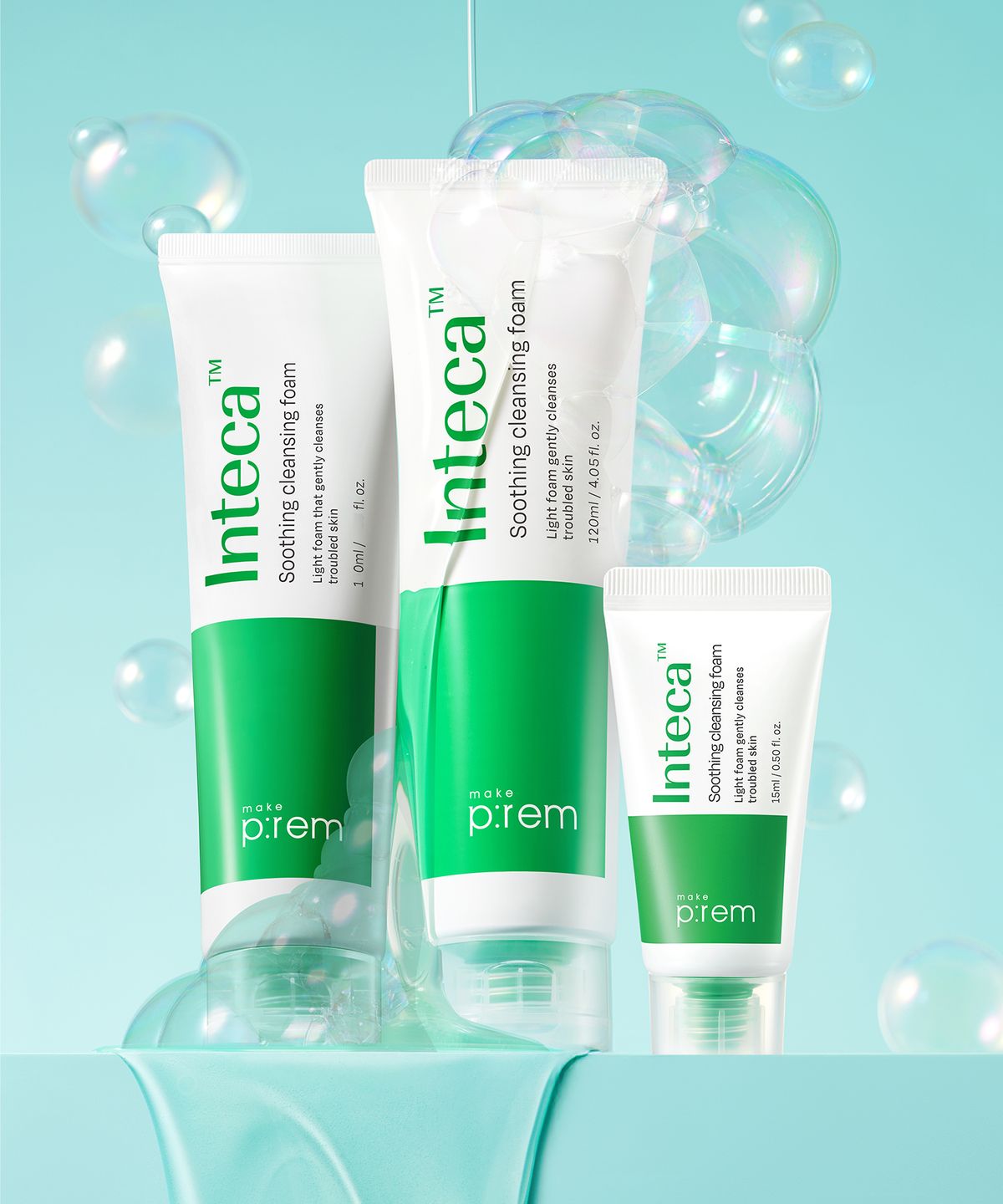 메이크프렘(MAKEPREM) 인테카 수딩 클렌징 폼 기획세트 (120ml 2개+15ml)