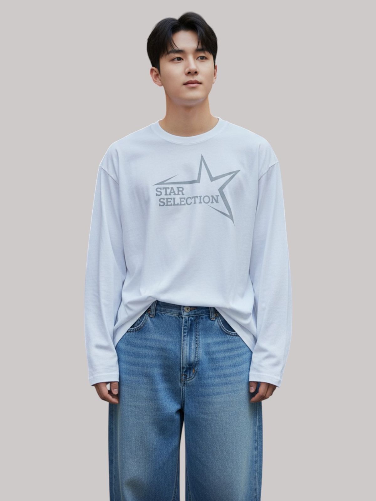 지블랙(ZBLACK) 스타셀렉션   롱슬리브(WHITE-GREY PRINT)