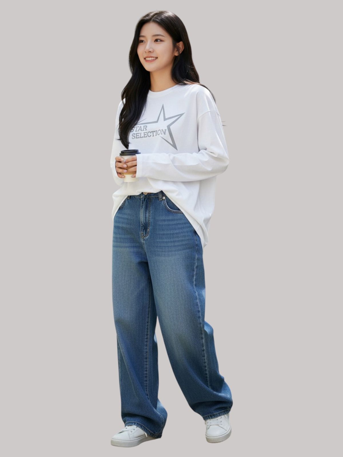 지블랙(ZBLACK) 스타셀렉션   롱슬리브(WHITE-GREY PRINT)