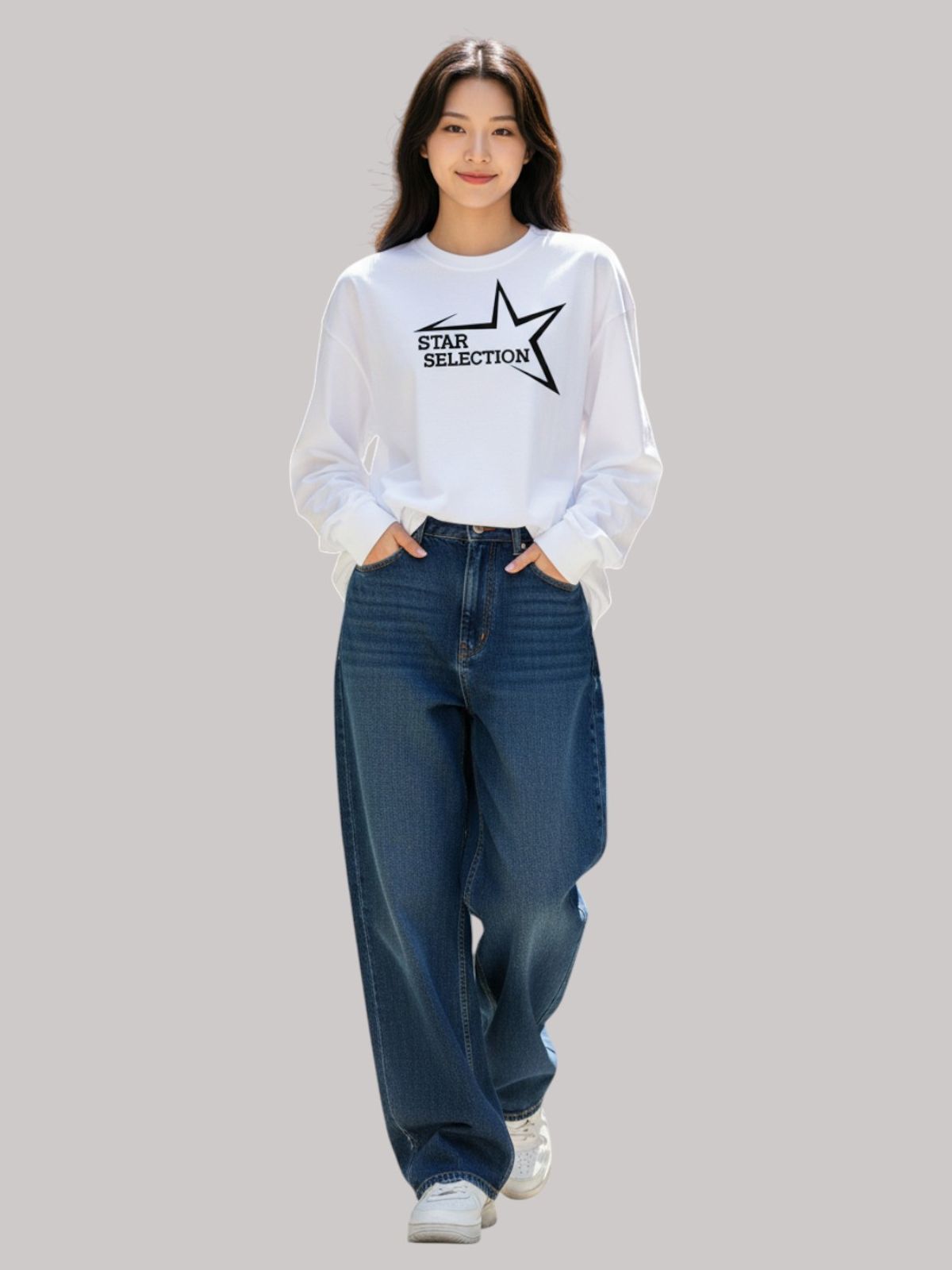 지블랙(ZBLACK) 스타셀렉션   롱슬리브(WHITE-BLACK  PRINT)