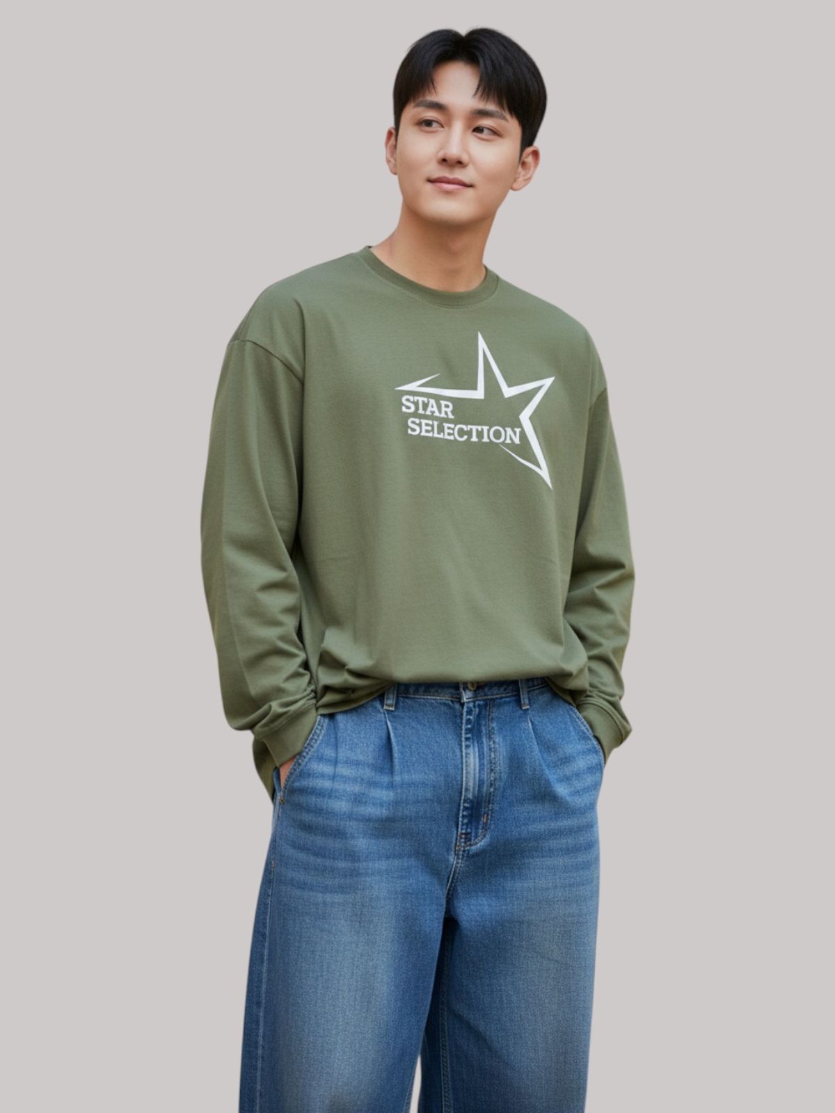 지블랙(ZBLACK) 스타셀렉션   롱슬리브(KHAKI-WHITE  PRINT)