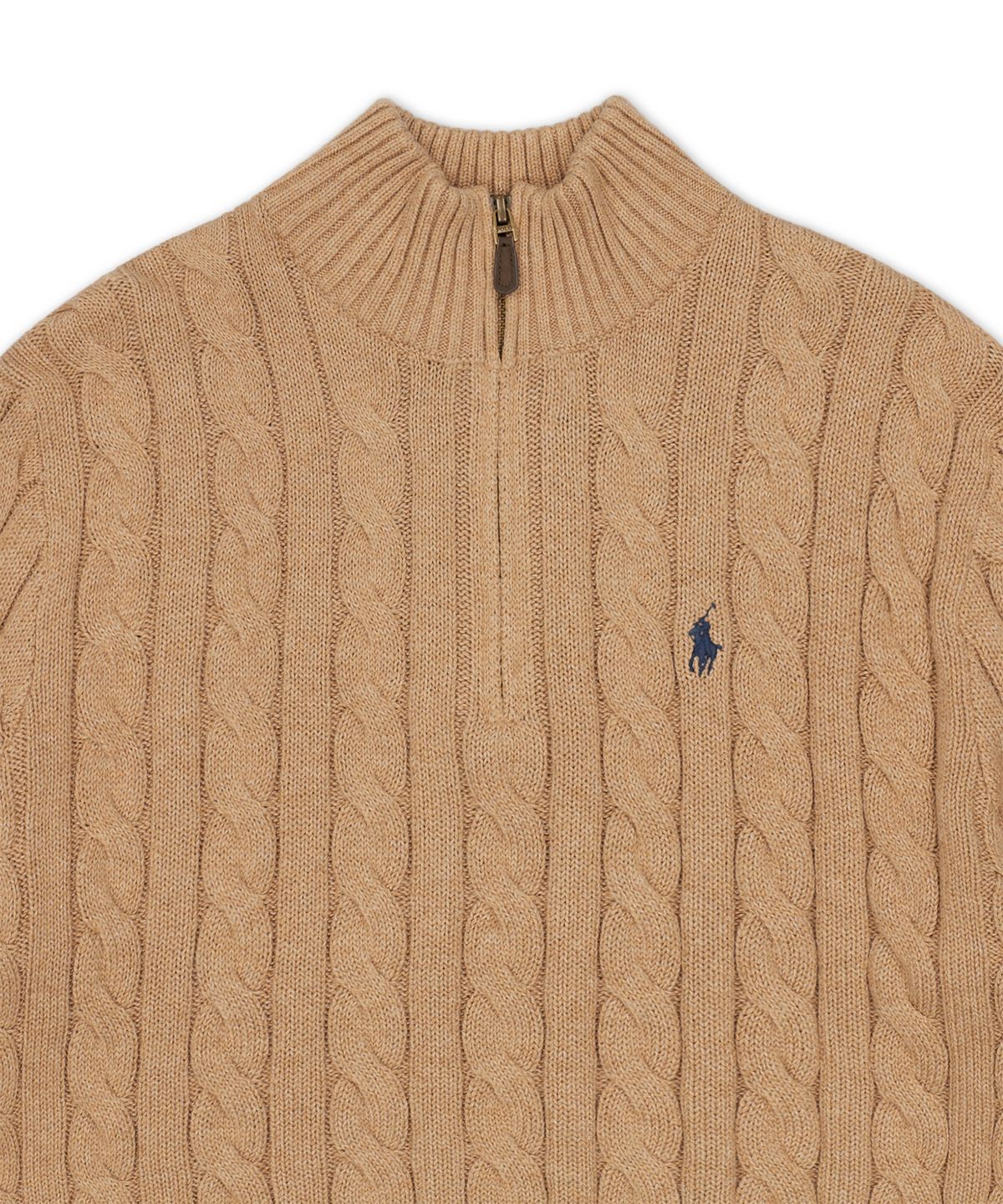 폴로 랄프 로렌(POLO RALPH LAUREN) 케이블 니트 코튼 쿼터 지퍼 스웨터-브라운
