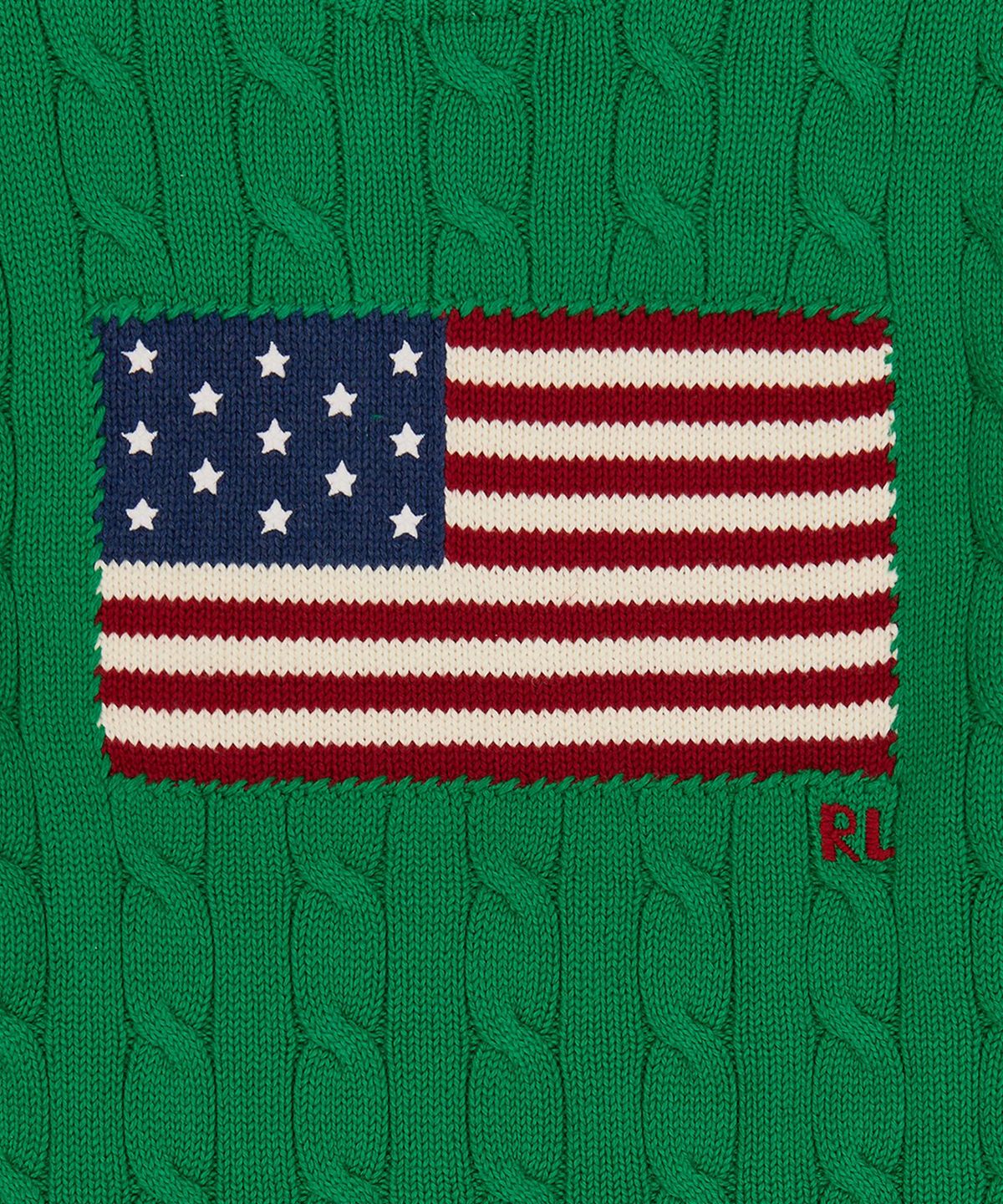 폴로 랄프 로렌(POLO RALPH LAUREN) 아이코닉 케이블 니트 플래그 스웨터-그린