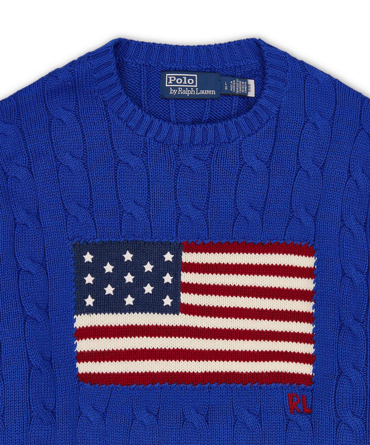폴로 랄프 로렌(POLO RALPH LAUREN) 아이코닉 케이블 니트 플래그 스웨터-블루