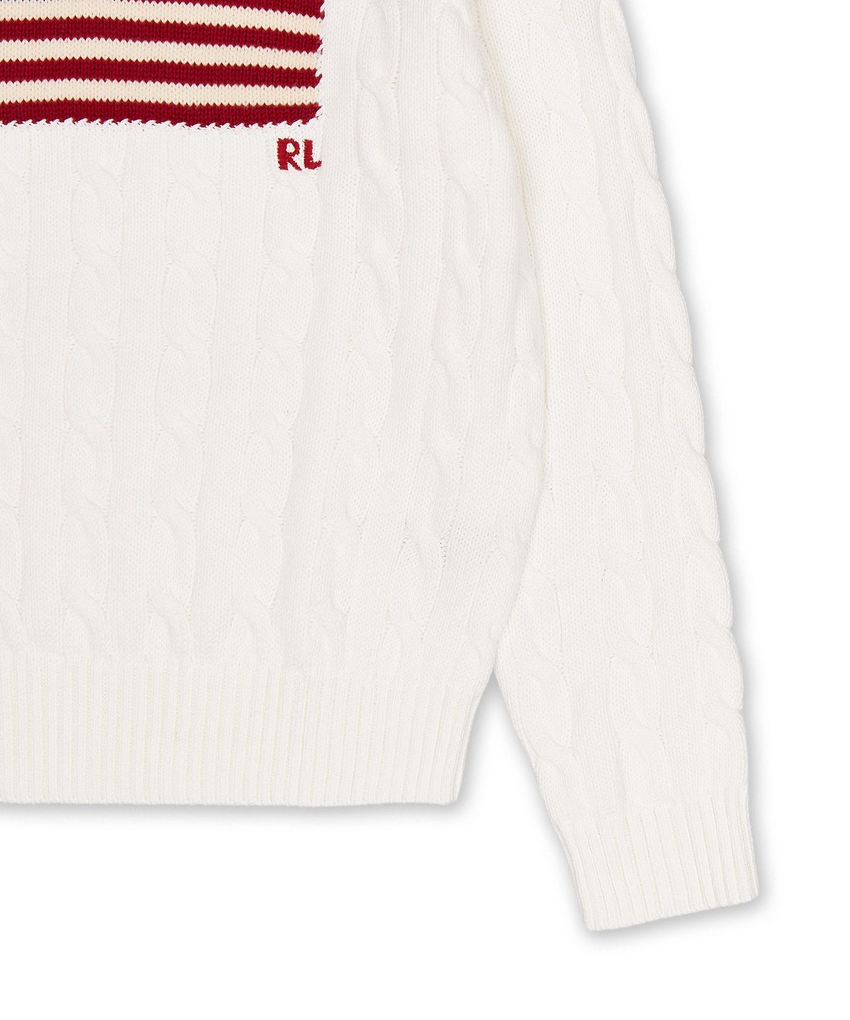 폴로 랄프 로렌(POLO RALPH LAUREN) 아이코닉 케이블 니트 플래그 스웨터-화이트