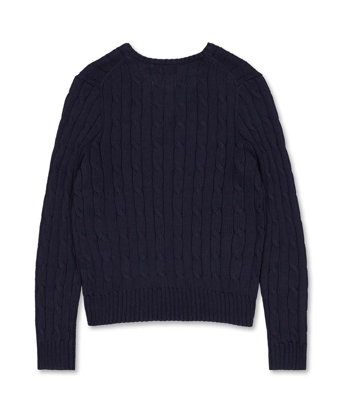 폴로 랄프 로렌(POLO RALPH LAUREN) 케이블 니트 코튼 브이넥 스웨터-블루
