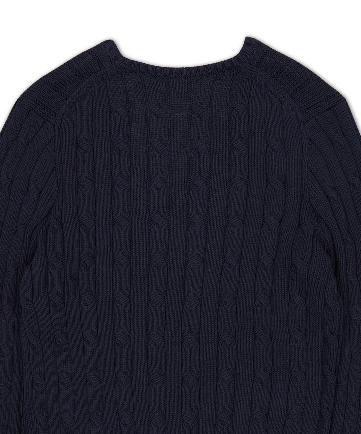 폴로 랄프 로렌(POLO RALPH LAUREN) 케이블 니트 코튼 브이넥 스웨터-블루