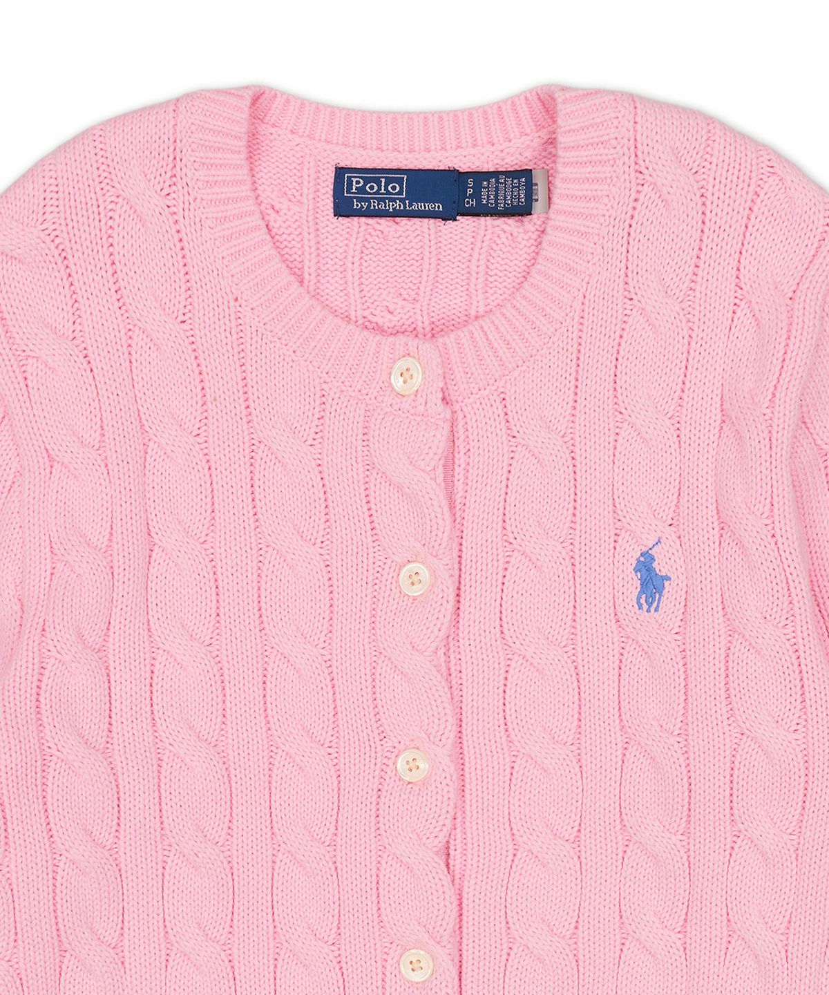 폴로 랄프 로렌(POLO RALPH LAUREN) 케이블 니트 코튼 크루넥 카디건-핑크