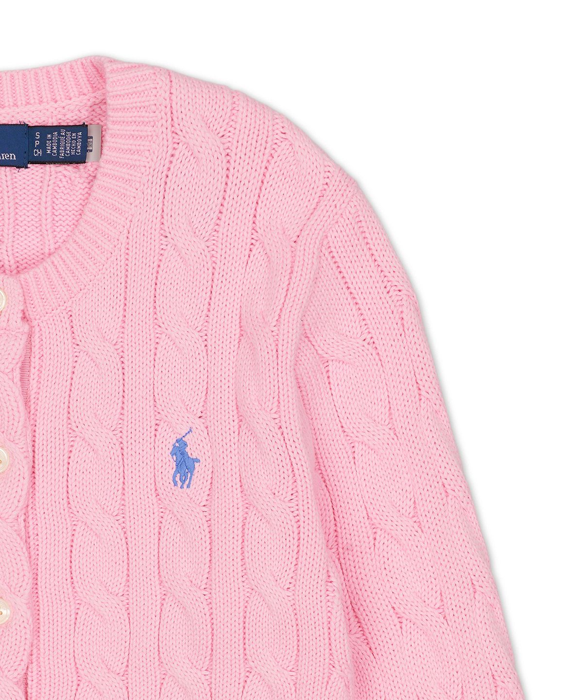 폴로 랄프 로렌(POLO RALPH LAUREN) 케이블 니트 코튼 크루넥 카디건-핑크