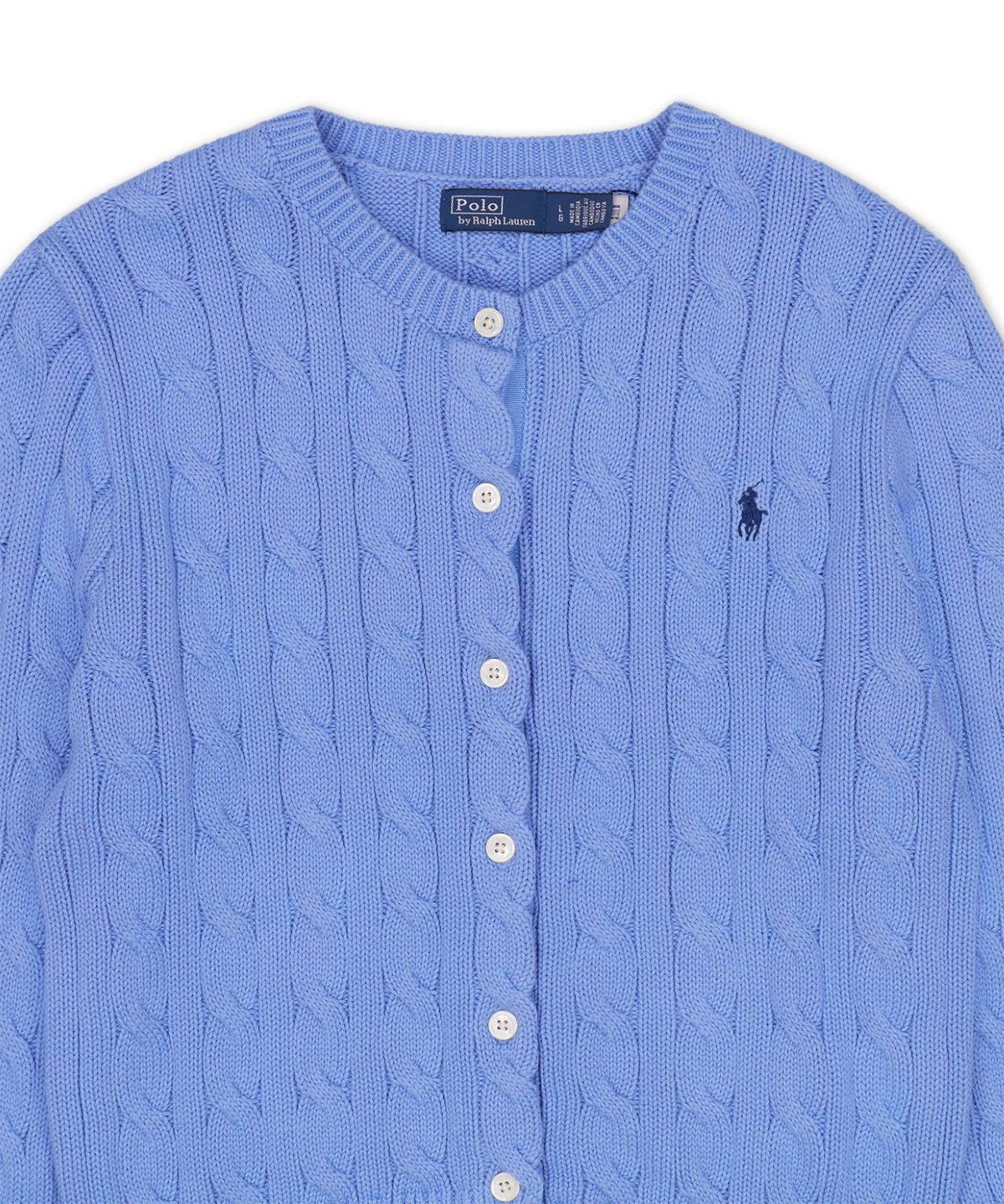폴로 랄프 로렌(POLO RALPH LAUREN) 케이블 니트 코튼 크루넥 카디건-블루