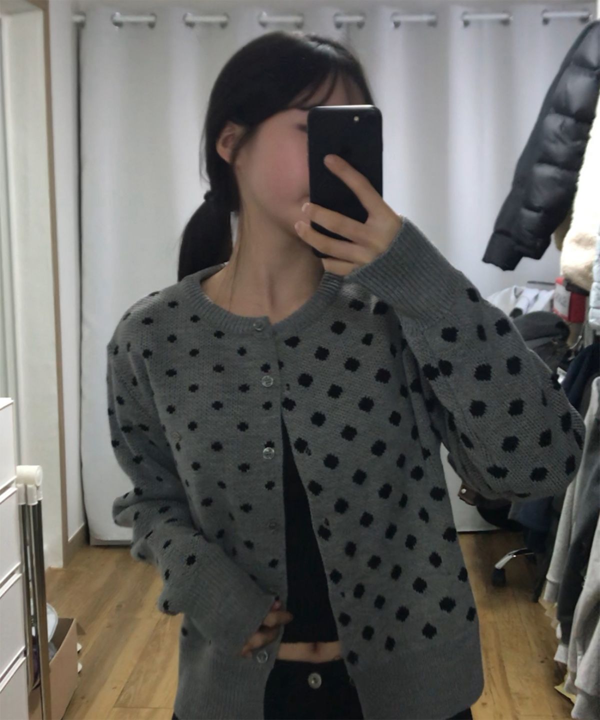 어썸스튜디오(AWESOME STUDIO) 도트 언발란스 니트 가디건 멜란지그레이
