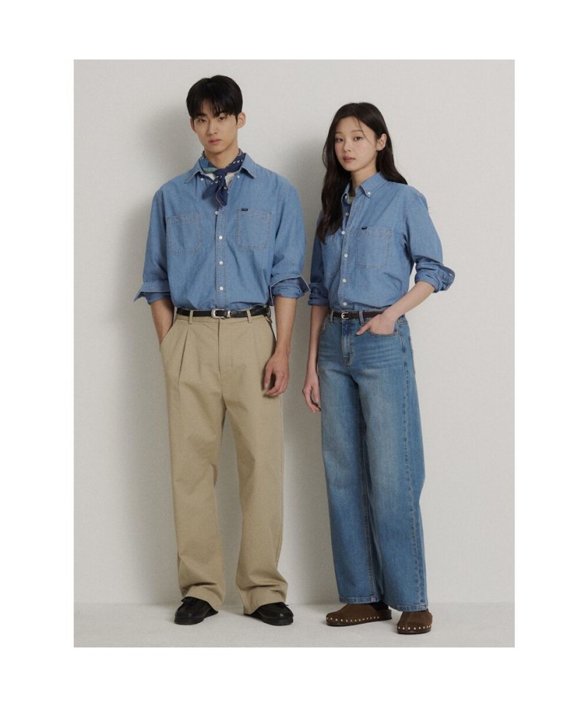 빈폴 멘(BEANPOLE MEN) 남녀공용 샴브레이 셔츠  블루
