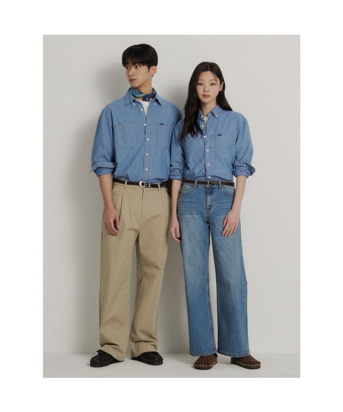 빈폴 멘(BEANPOLE MEN) 남녀공용 샴브레이 셔츠  블루