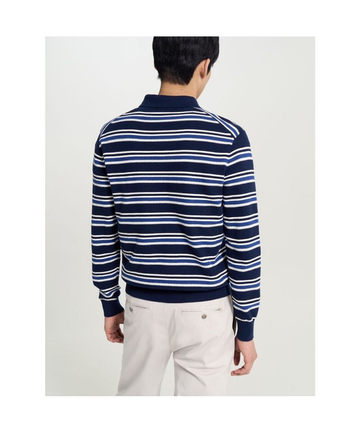 빈폴 멘(BEANPOLE MEN) 멀티 스트라이프 칼라넥 니트  네이비