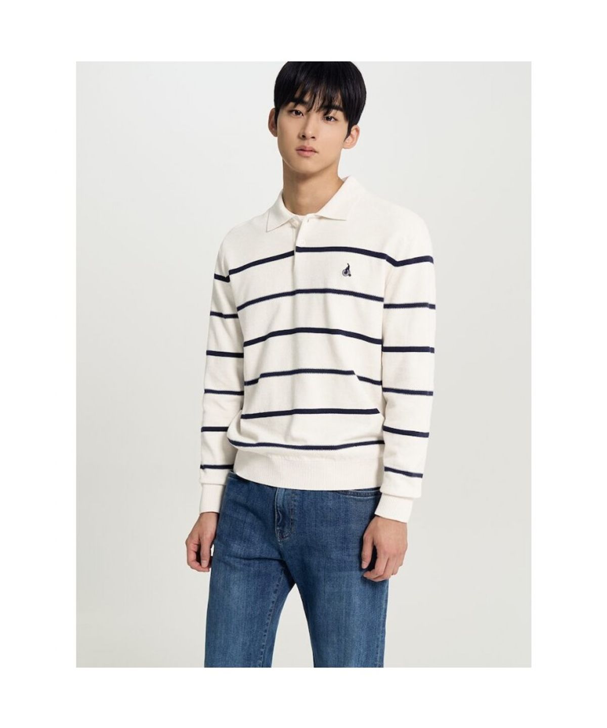 빈폴 멘(BEANPOLE MEN) 스트라이프 칼라넥 니트  아이보리