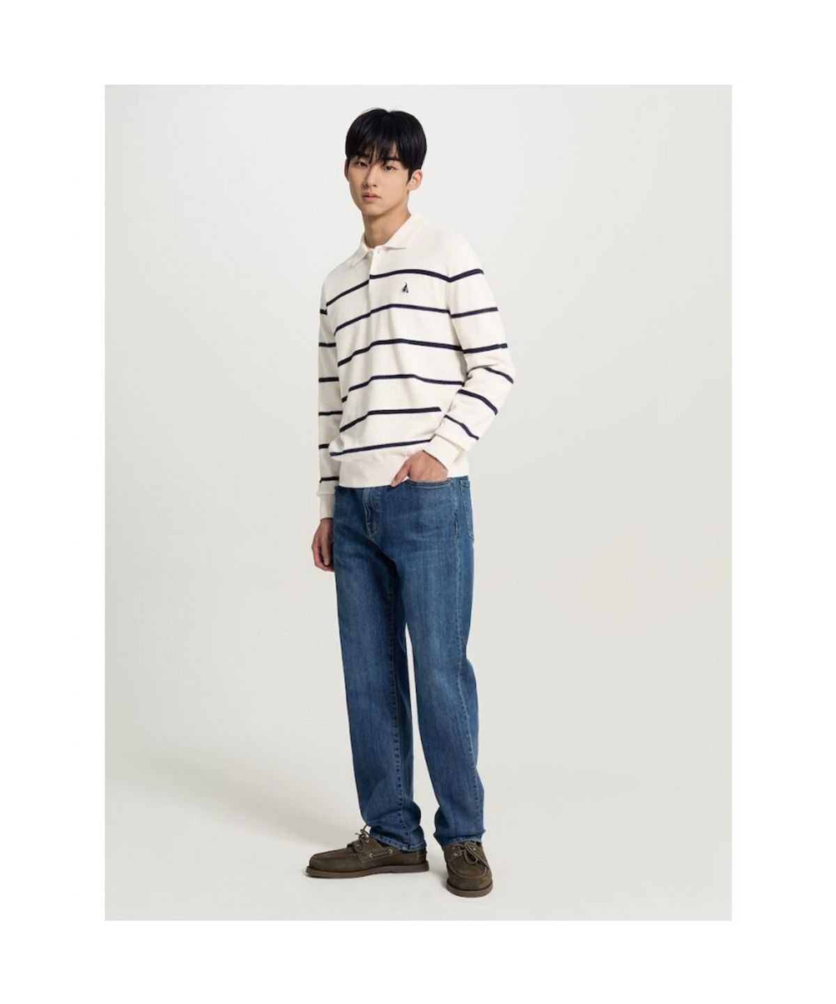 빈폴 멘(BEANPOLE MEN) 스트라이프 칼라넥 니트  아이보리