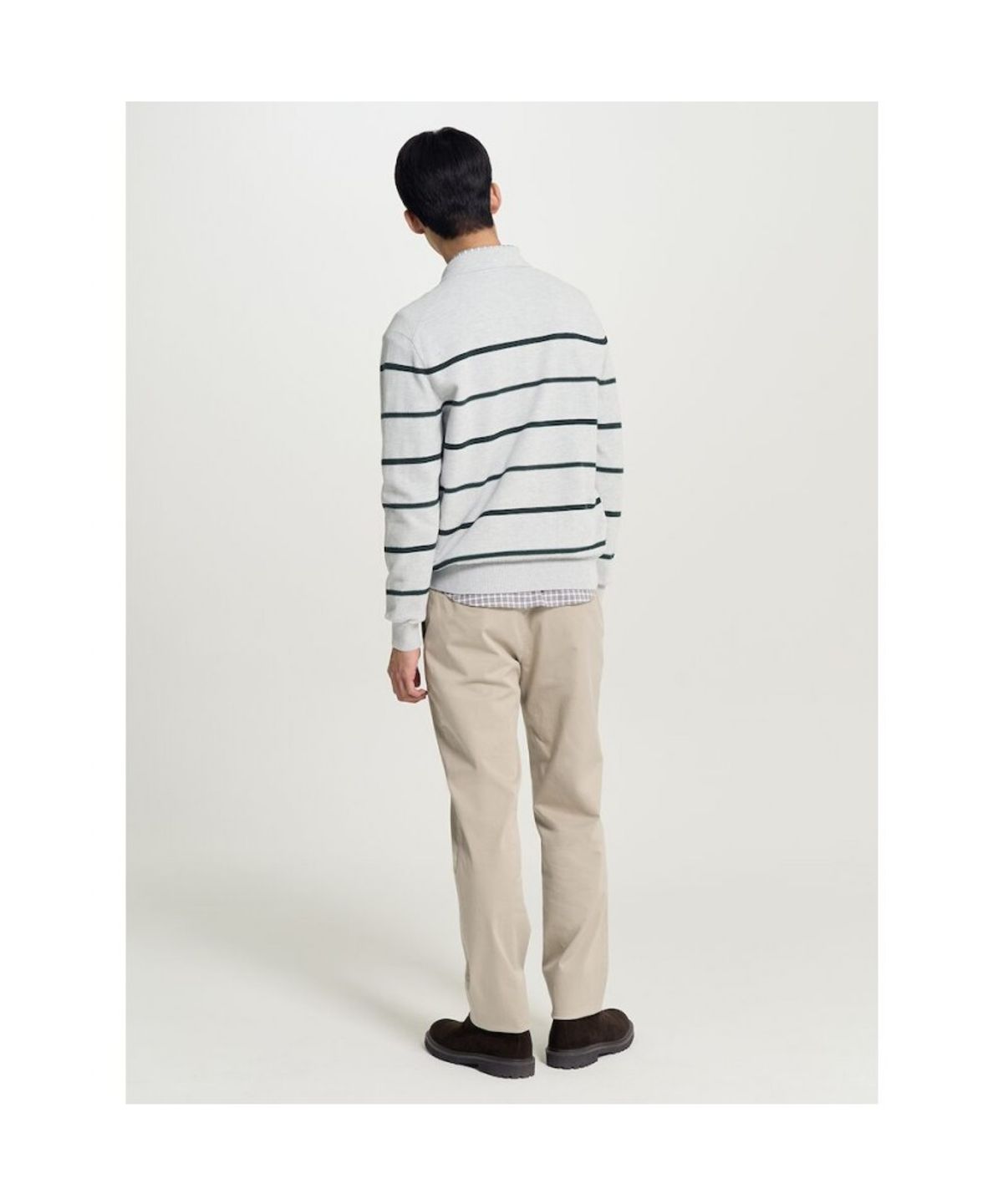 빈폴 멘(BEANPOLE MEN) 스트라이프 칼라넥 니트  그레이