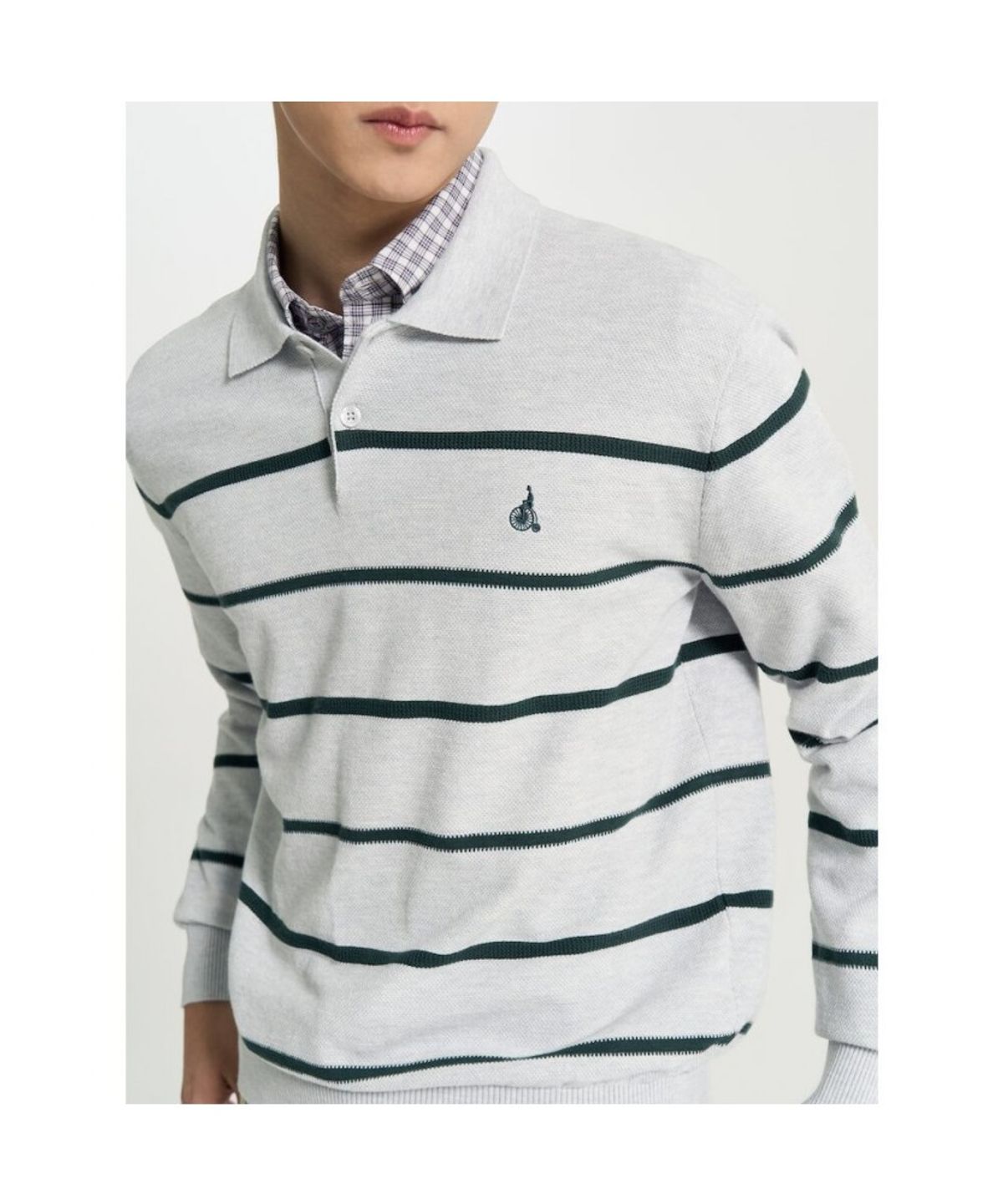 빈폴 멘(BEANPOLE MEN) 스트라이프 칼라넥 니트  그레이