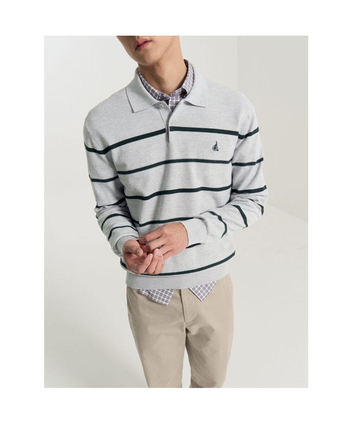 빈폴 멘(BEANPOLE MEN) 스트라이프 칼라넥 니트  그레이