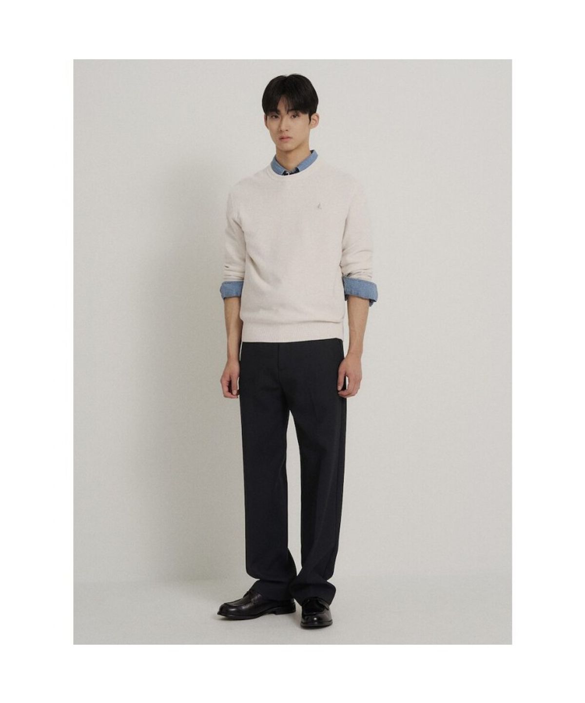 빈폴 멘(BEANPOLE MEN) 코튼 베이직 라운드 니트  아이보리