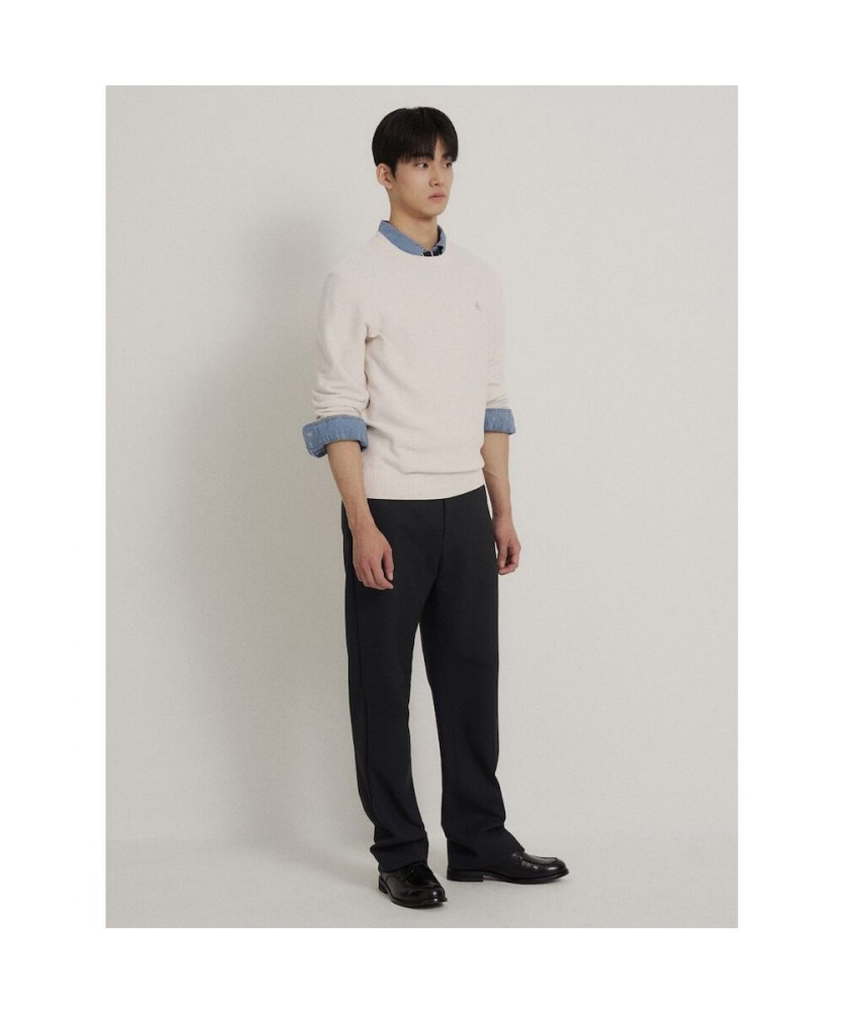 빈폴 멘(BEANPOLE MEN) 코튼 베이직 라운드 니트  아이보리