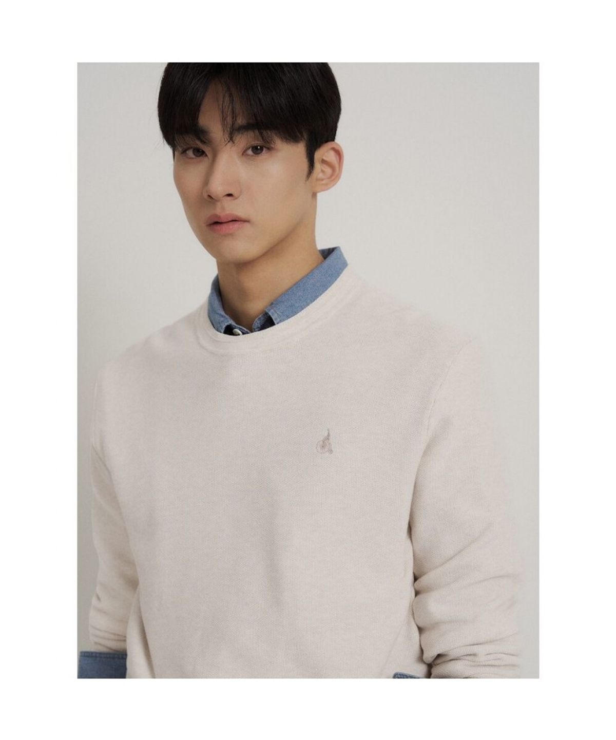 빈폴 멘(BEANPOLE MEN) 코튼 베이직 라운드 니트  아이보리