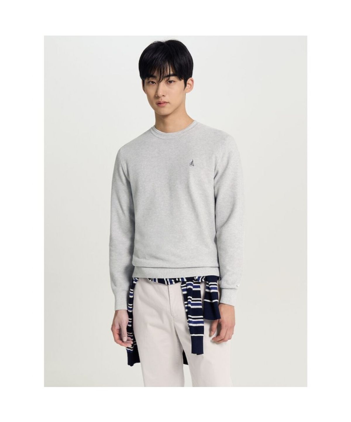 빈폴 멘(BEANPOLE MEN) 코튼 베이직 라운드 니트  그레이