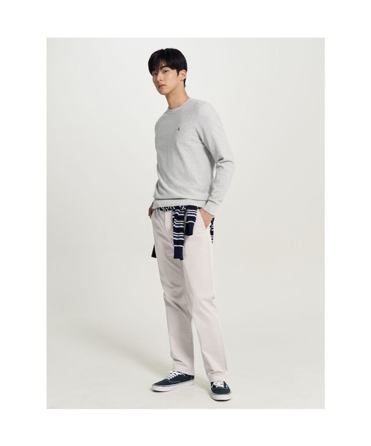 빈폴 멘(BEANPOLE MEN) 코튼 베이직 라운드 니트  그레이