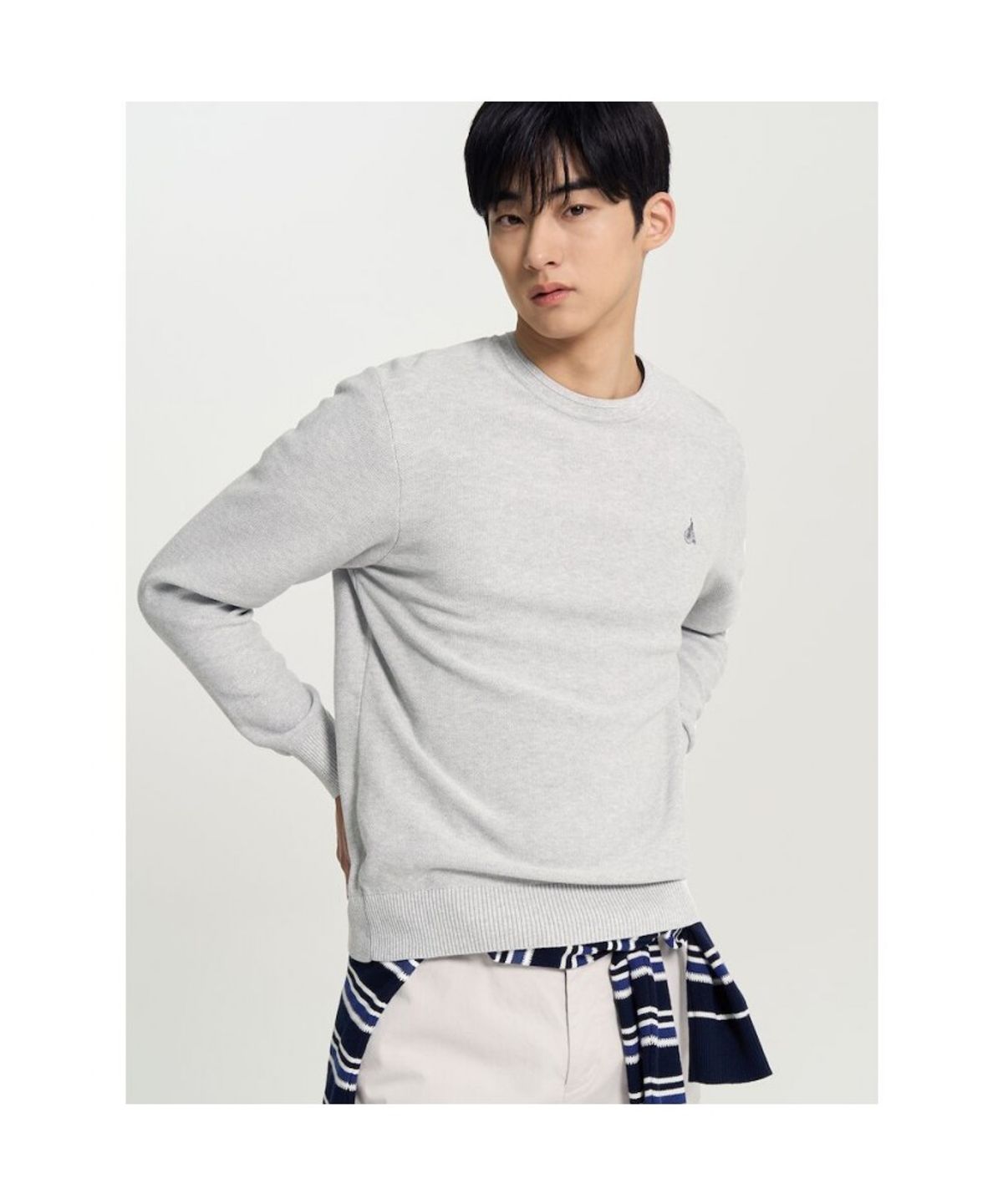 빈폴 멘(BEANPOLE MEN) 코튼 베이직 라운드 니트  그레이