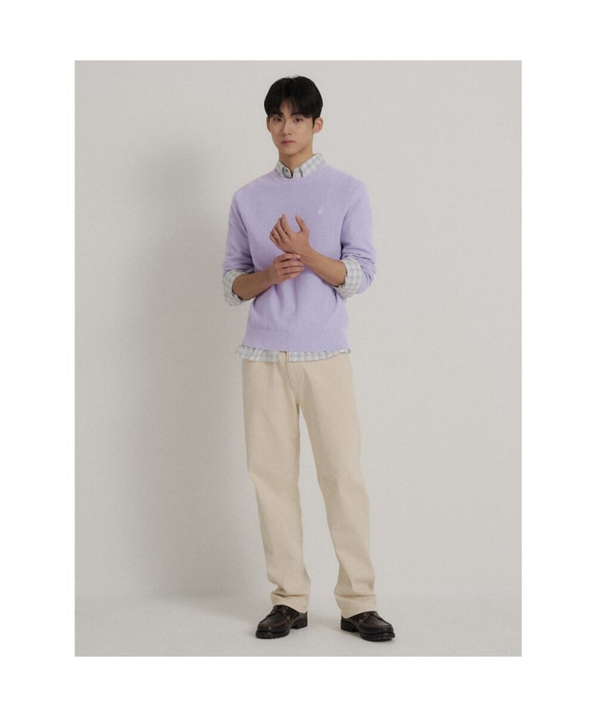 빈폴 멘(BEANPOLE MEN) 코튼 베이직 라운드 니트  라이트 퍼플