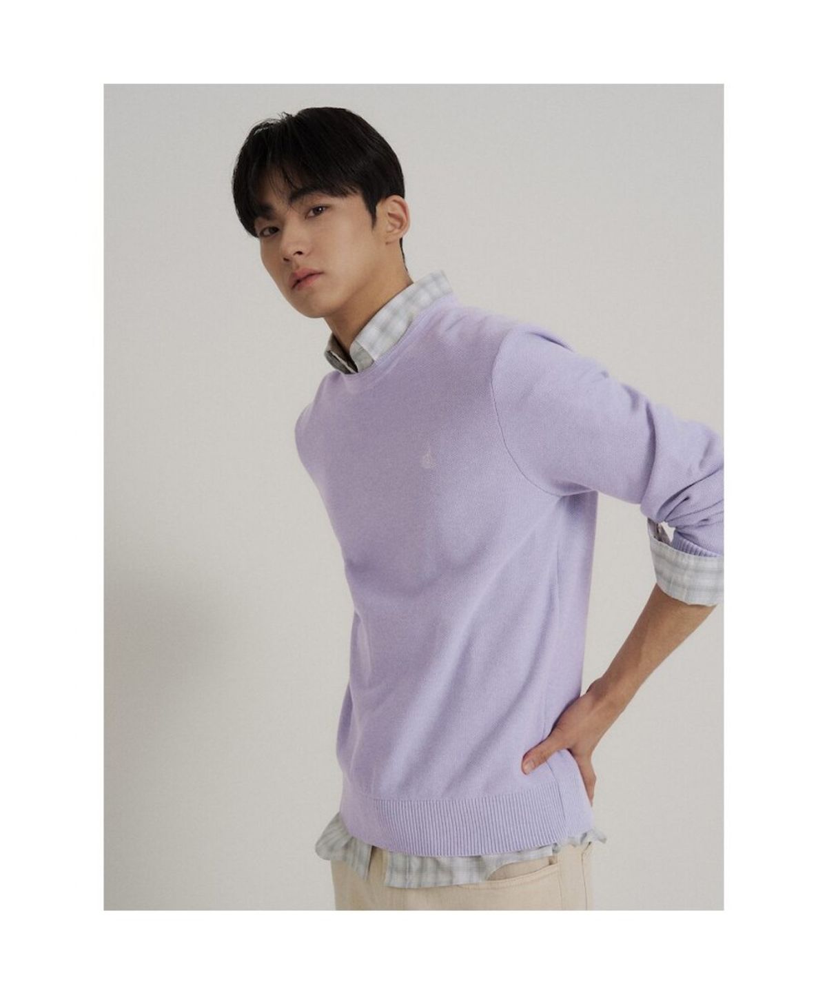 빈폴 멘(BEANPOLE MEN) 코튼 베이직 라운드 니트  라이트 퍼플