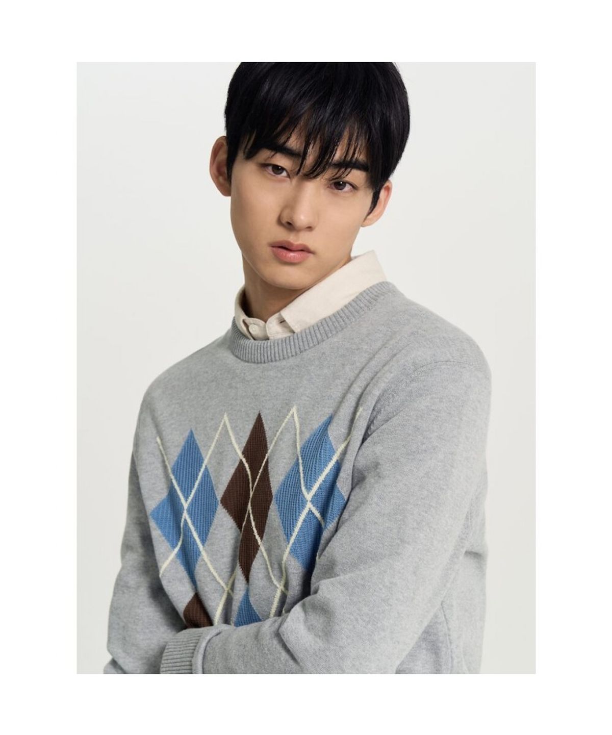 빈폴 멘(BEANPOLE MEN) 코튼 아가일 니트  라이트 그레이