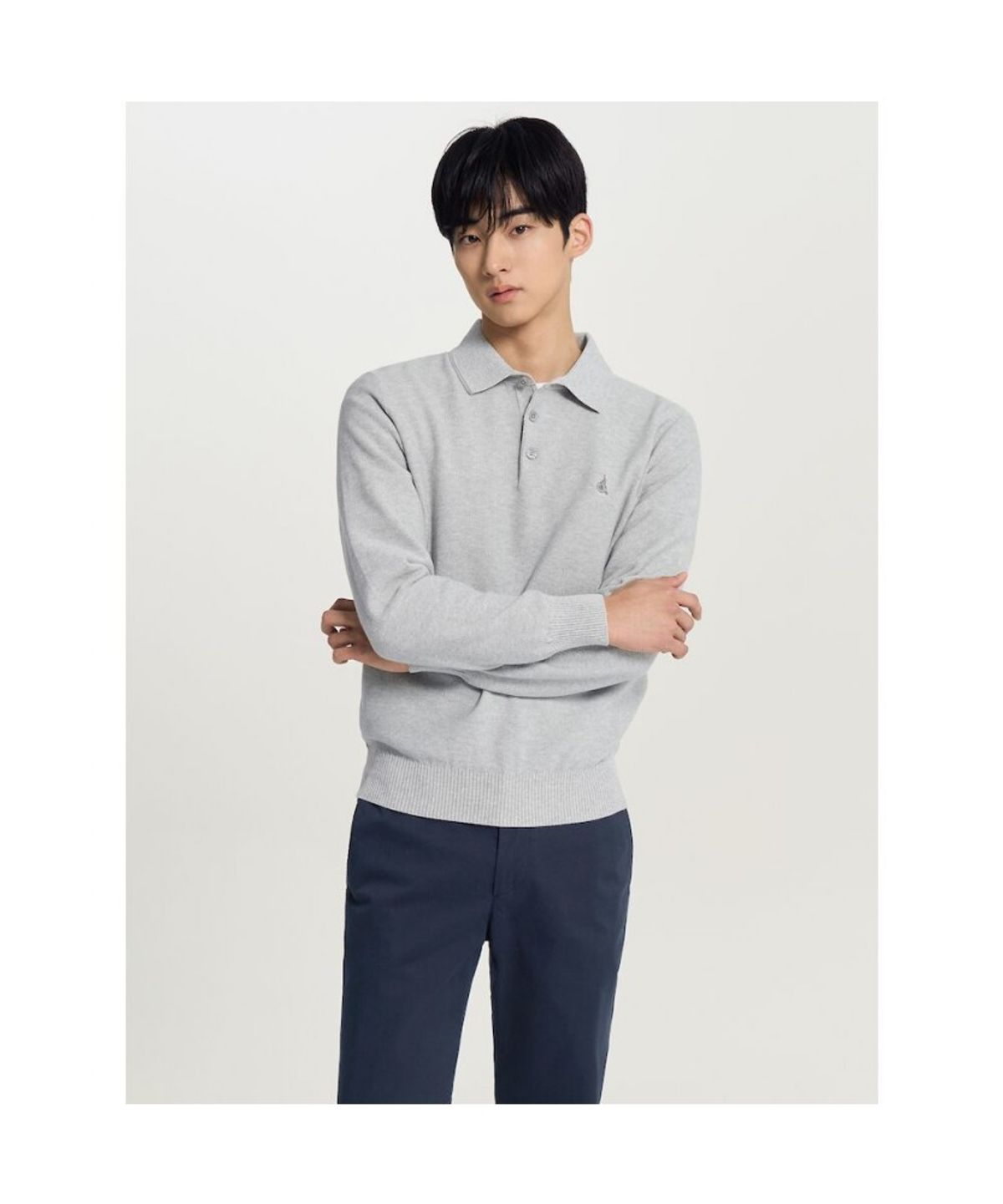빈폴 멘(BEANPOLE MEN) 코튼 베이직 칼라넥 니트  그레이