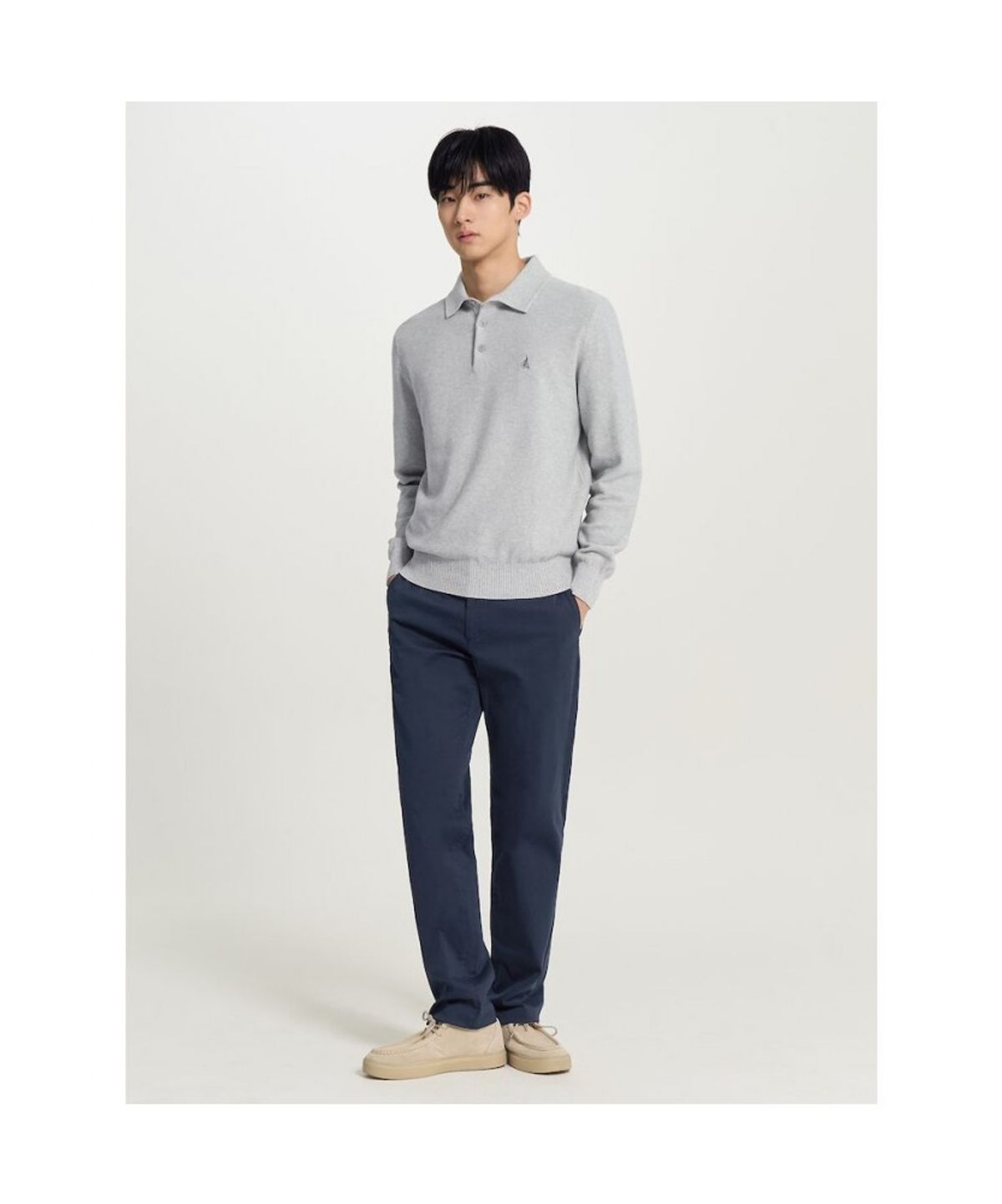 빈폴 멘(BEANPOLE MEN) 코튼 베이직 칼라넥 니트  그레이