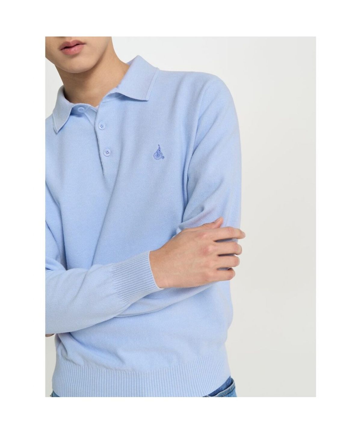 빈폴 멘(BEANPOLE MEN) 코튼 베이직 칼라넥 니트  스카이 블루