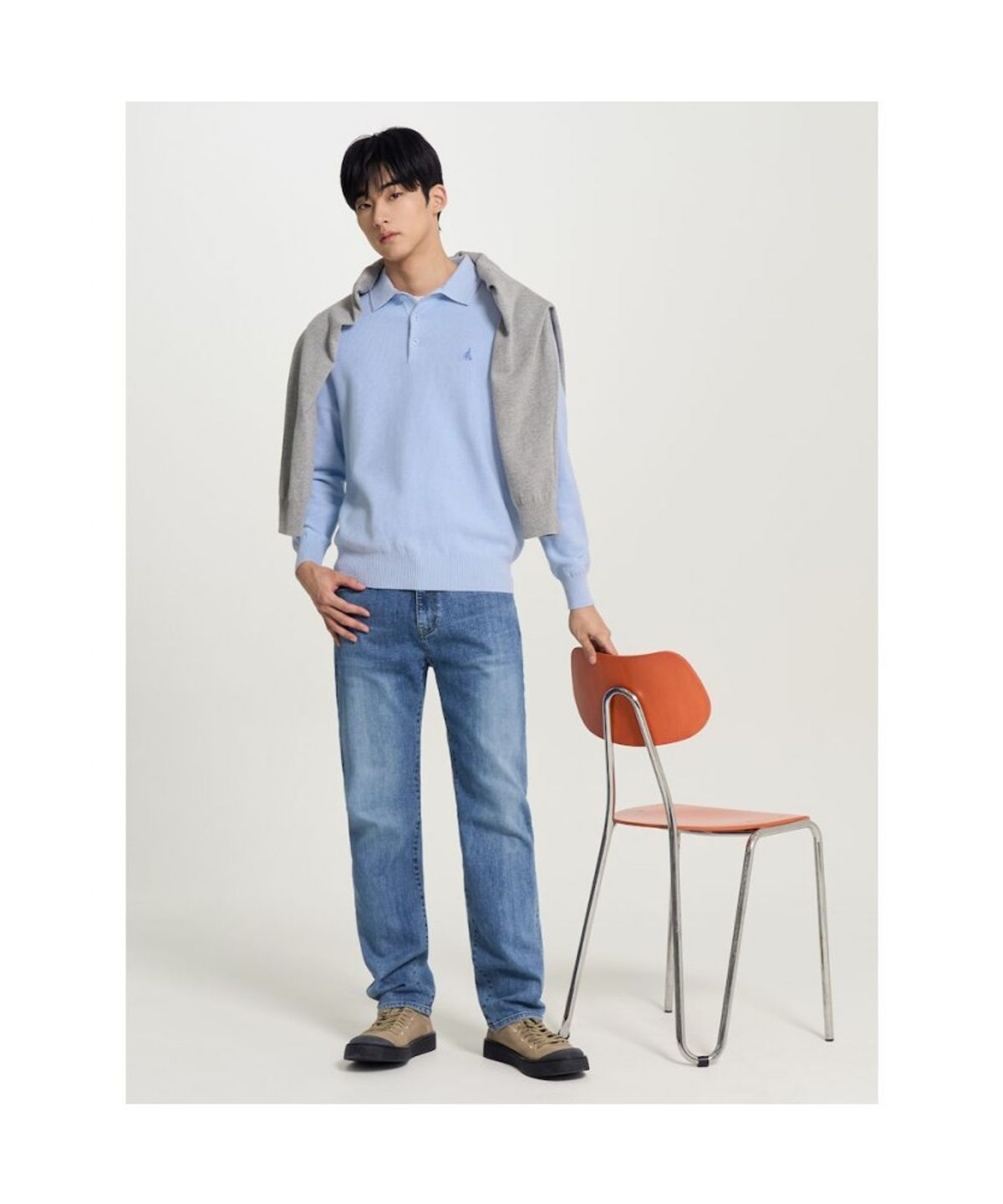 빈폴 멘(BEANPOLE MEN) 코튼 베이직 칼라넥 니트  스카이 블루