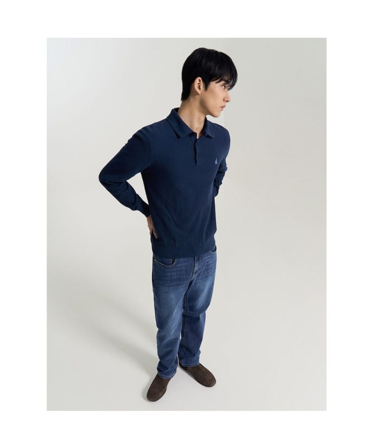 빈폴 멘(BEANPOLE MEN) 코튼 베이직 칼라넥 니트  네이비