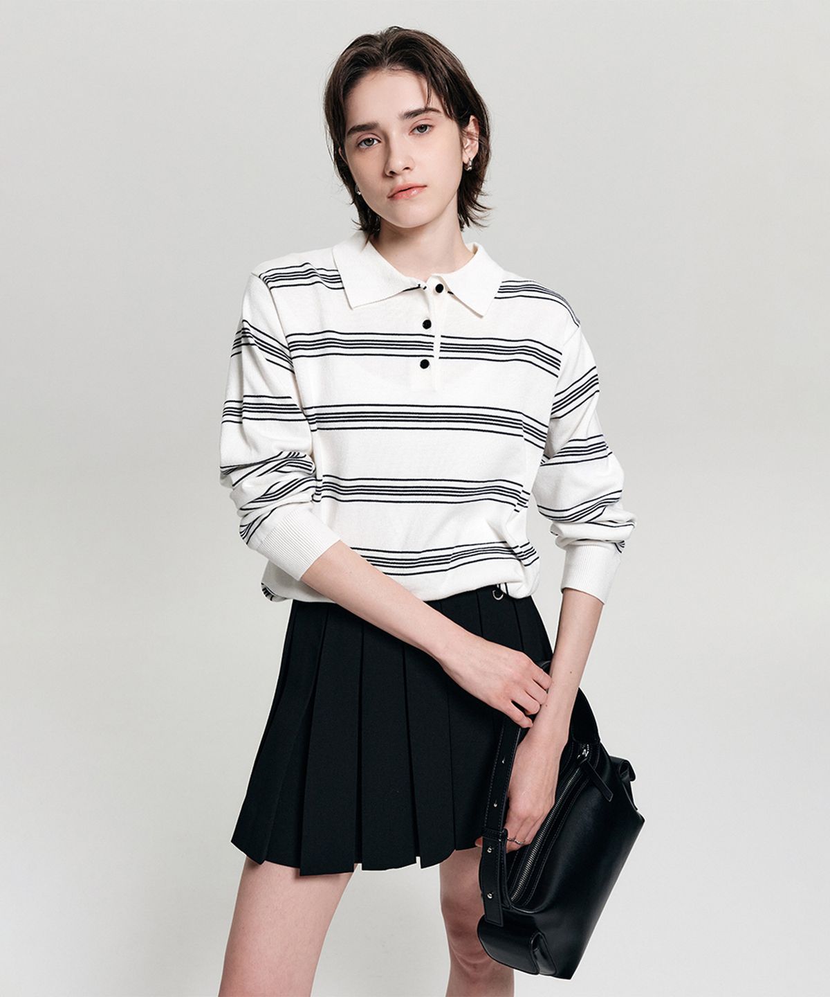 룩캐스트(LOOKAST) 나나 스트라이프 카라 니트_화이트 / NANA STRIPE COLLAR KNIT_WHITE