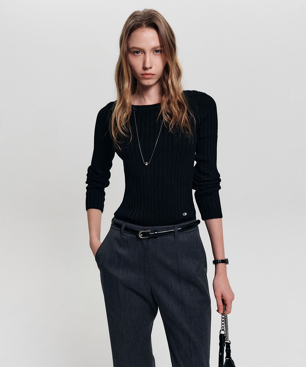 룩캐스트(LOOKAST) 레이 보트넥 슬림 니트_블랙 / RAY BOAT NECK SLIM KNIT_BLACK