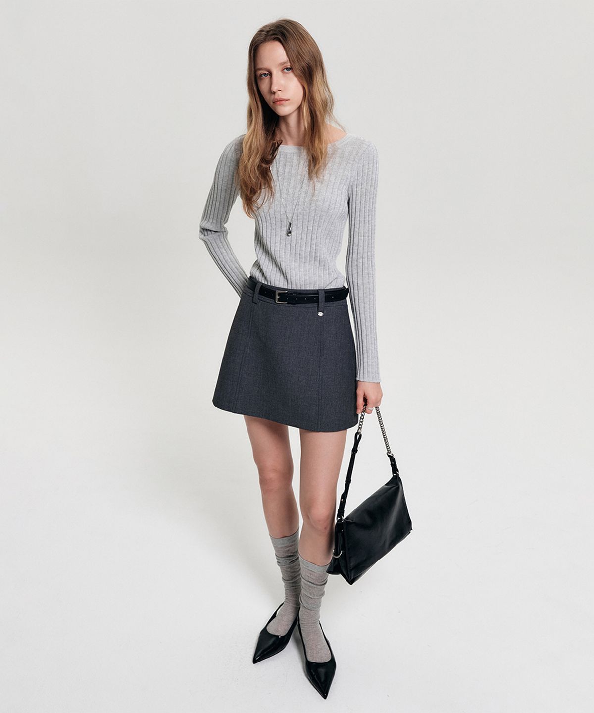 룩캐스트(LOOKAST) 레이 보트넥 슬림 니트_라이트 그레이 / RAY BOAT NECK SLIM KNIT_LIGHT GREY