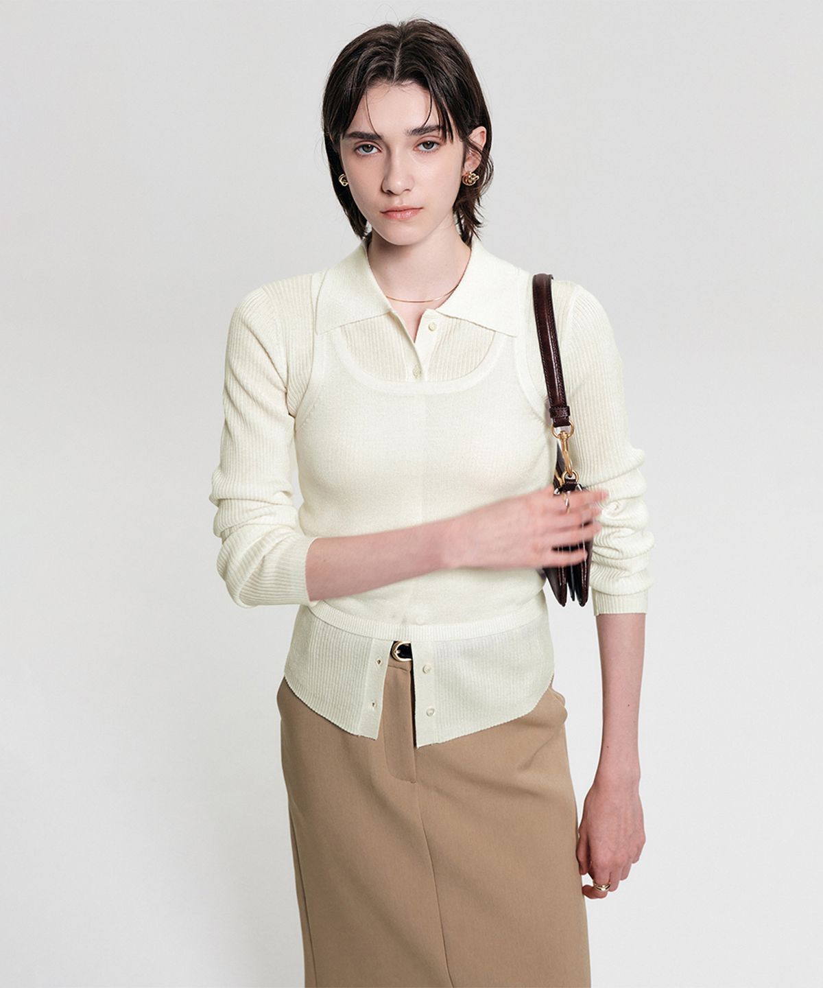 룩캐스트(LOOKAST) 시아 카라 가디건 슬리브리스 셋업 니트 / SIA COLLAR CARDIGAN SLEEVELESS SET UP KNIT_4colors