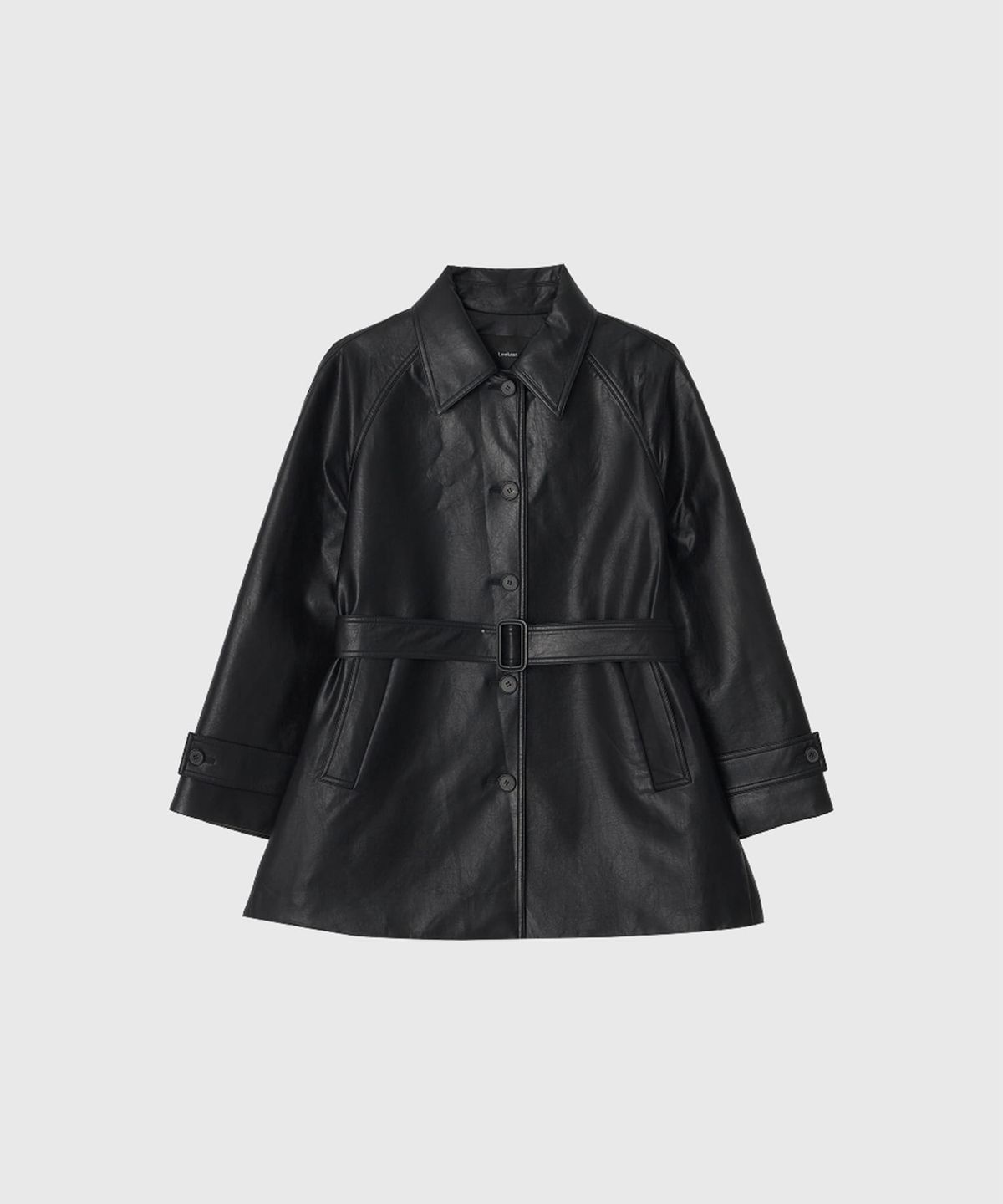 룩캐스트(LOOKAST) 레아 벨티드 비건 레더 하프 코트 / LEA BELTED VEGAN LEATHER HALF COAT_2colors