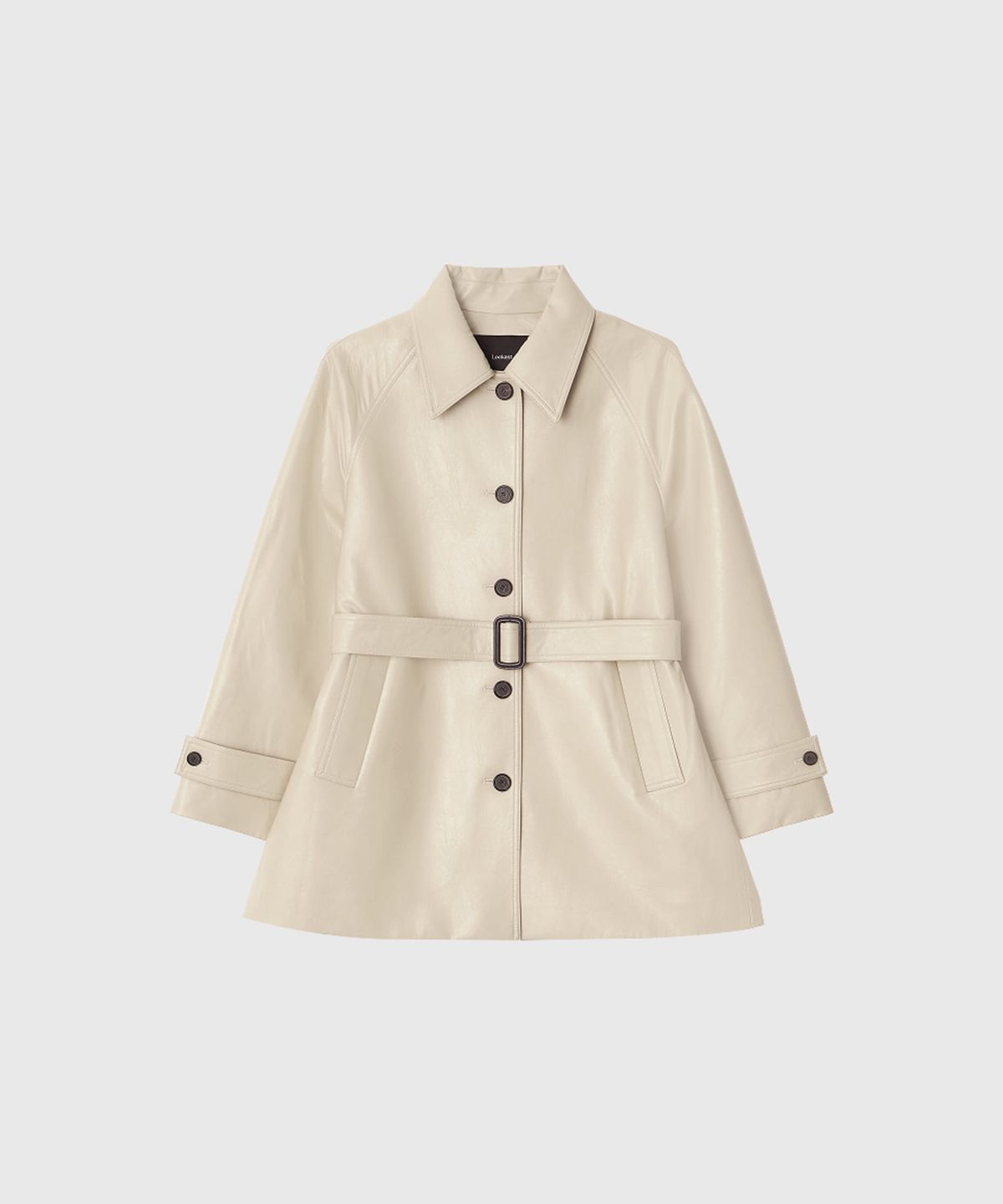 룩캐스트(LOOKAST) 레아 벨티드 비건 레더 하프 코트 / LEA BELTED VEGAN LEATHER HALF COAT_2colors