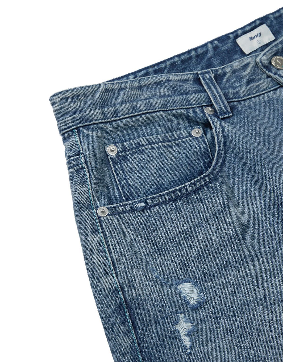 엠엠엘지(MMLG) MM RIPPED AUTHENTIC DENIM PANTS (LIGHT BLUE)