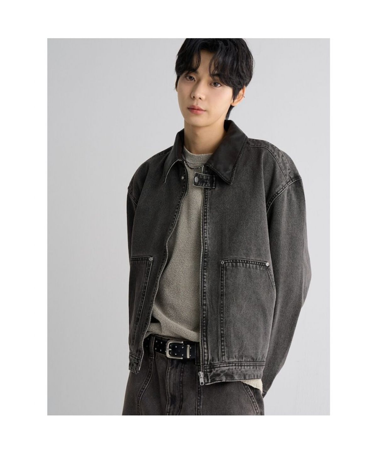 에잇세컨즈(8SECONDS) 칼라 배색 워크 데님 점퍼  애쉬