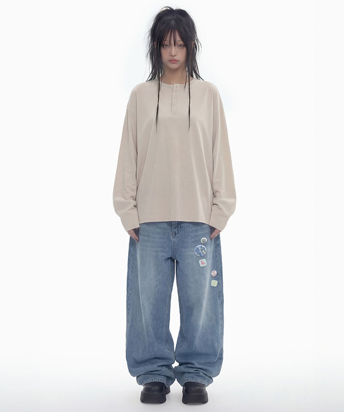 그레이버(GRAVER) [UNISEX]STAR + BADGE 와이드 커브드 진_3color