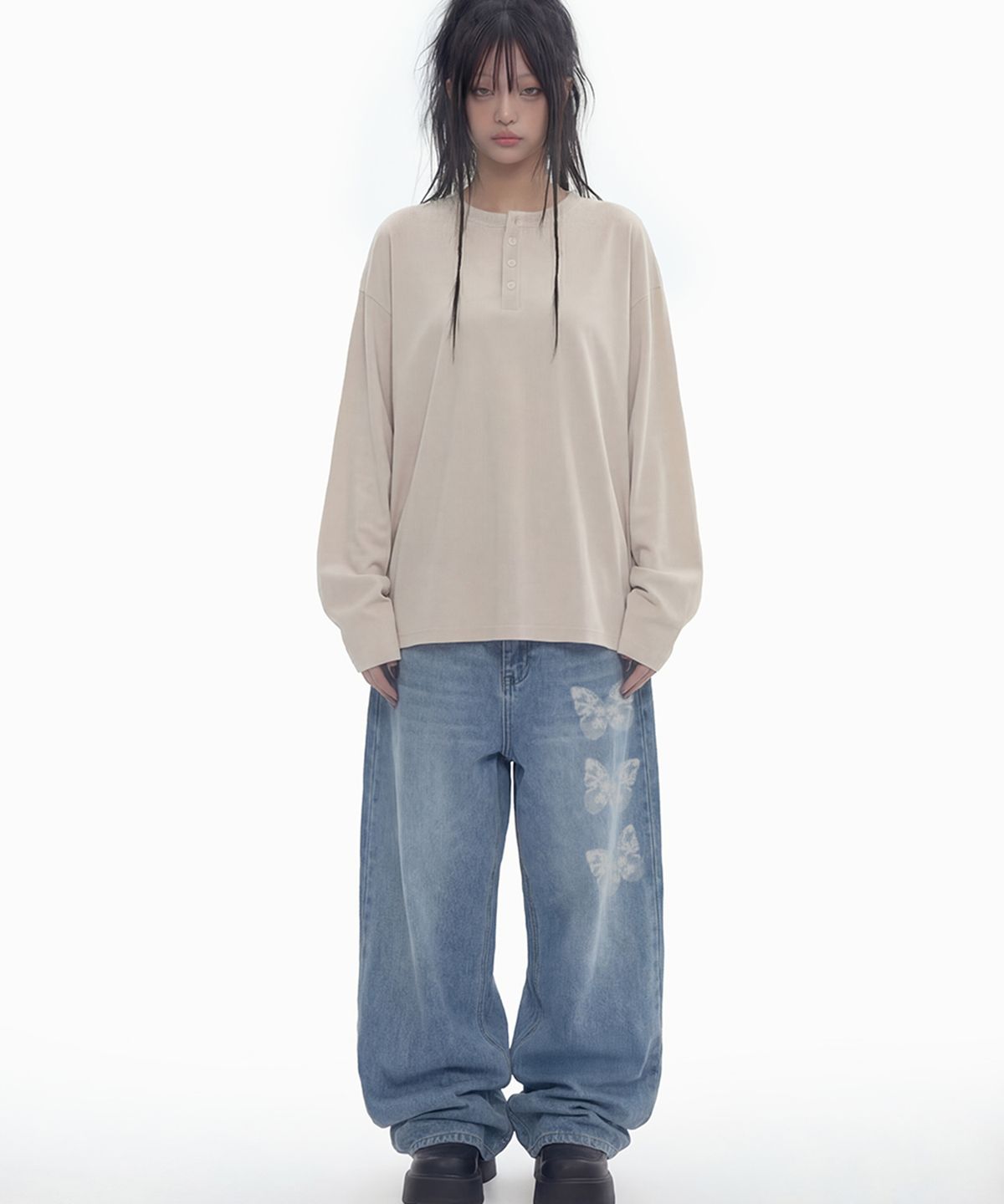 그레이버(GRAVER) [UNISEX]NAVI 와이드 커브드 진_3color